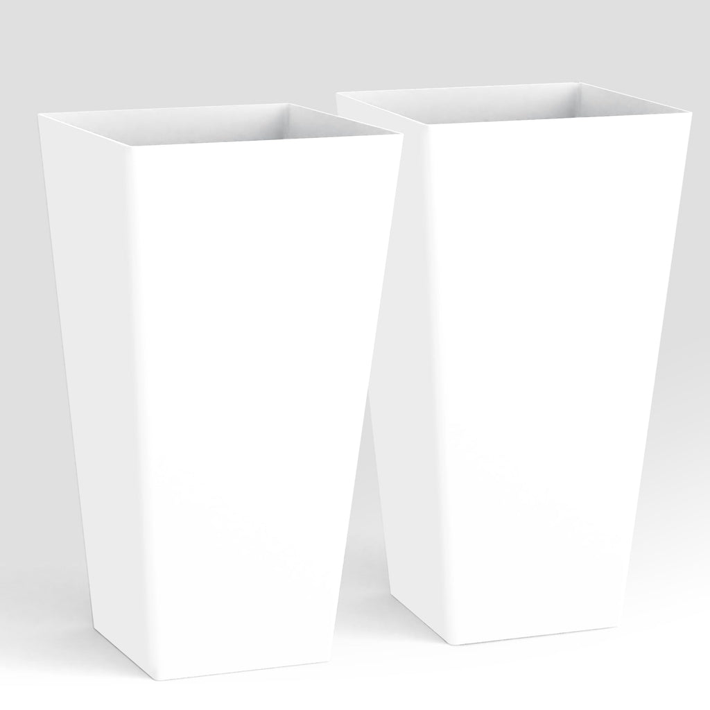 Garden 20" White Plant Pots Tall Flower Pots Set of 2 Planters