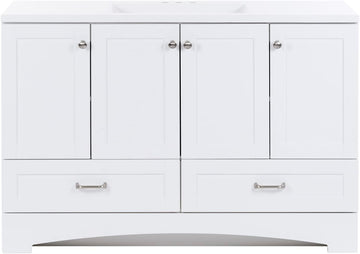 Spring Mill Cabinets Emlyn 48 Inch Bathroom Vanity with White Single Sink Top, 3 Cabinets, 2 Shelves, 2 Drawers
