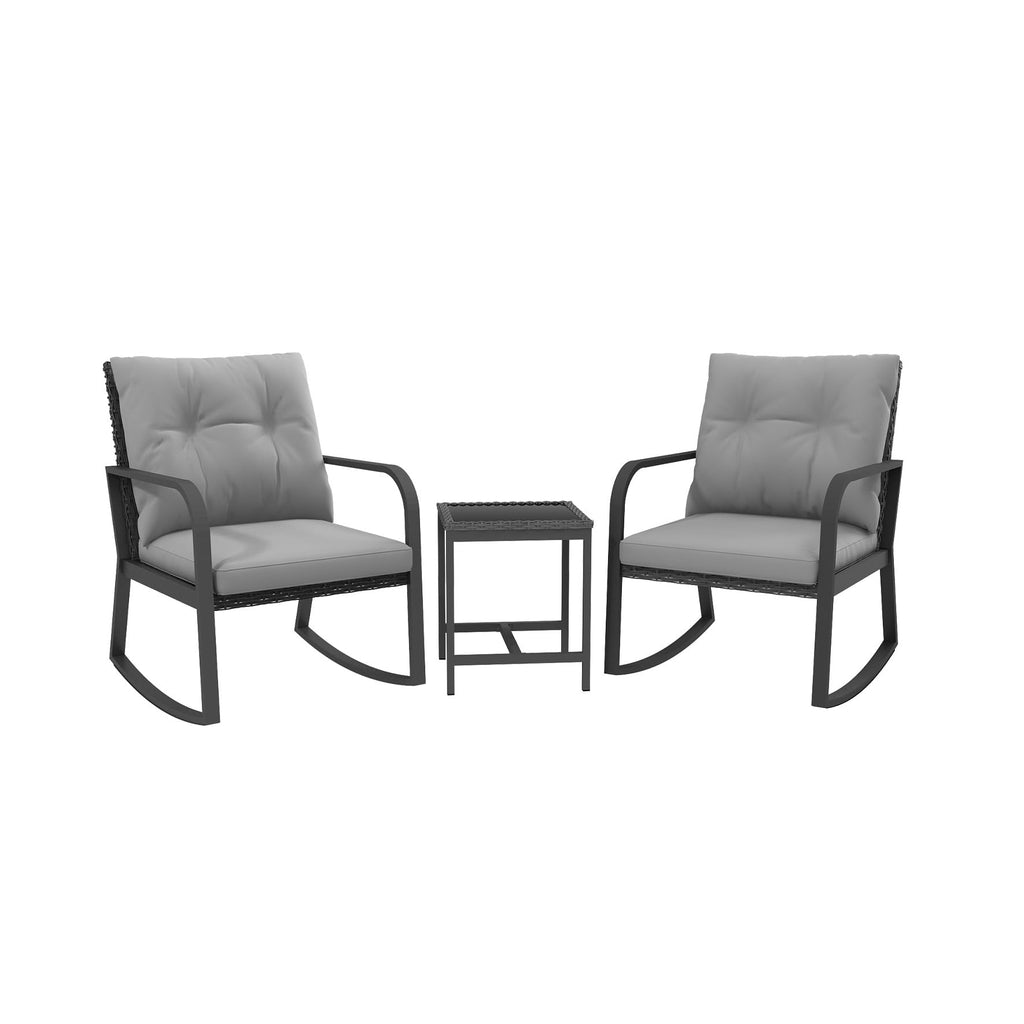 Bistro 3 Piece Patio Furniture Set, Patio Table and Rattan Outdoor Rocking Chairs Set of 2, Outdoor Bistro