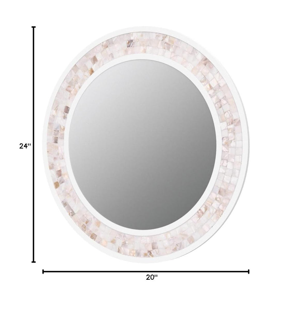 24 Inch Round Bathroom Mirror, Coastal Shell Framed Wall Decor