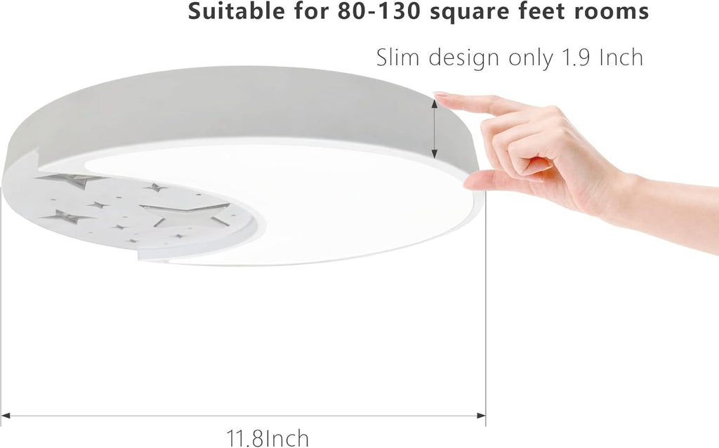 Flush Mount Ceiling Light, Modern Moon & Star Ceiling Light Fixture, 3 Color Temperature LED Bedroom Lighting