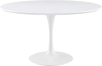 54 inch round tulip pedestal dining table with glossy white lacquered top