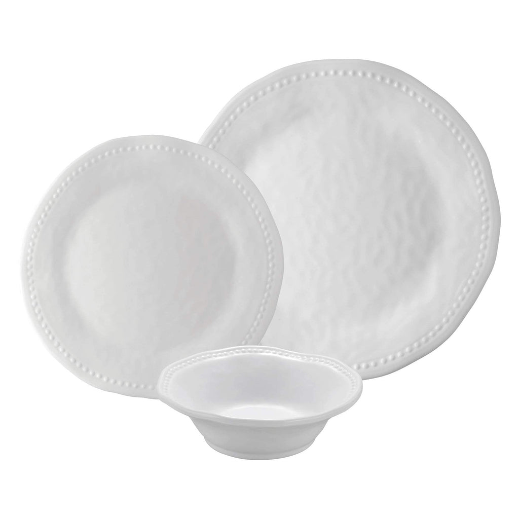 12 Piece Pebble Melamine Dinnerware Sets, Outdoor Dishes Set, Plates and Bowls Sets, Service for 4, White