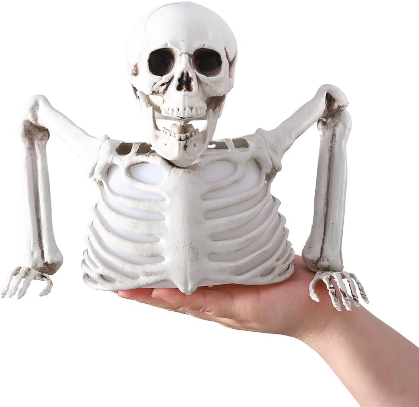 Halloween Skeleton Decorations with Colorful Light, Scary Groundbreaker Skull Stakes Lights for Halloween Graveyard