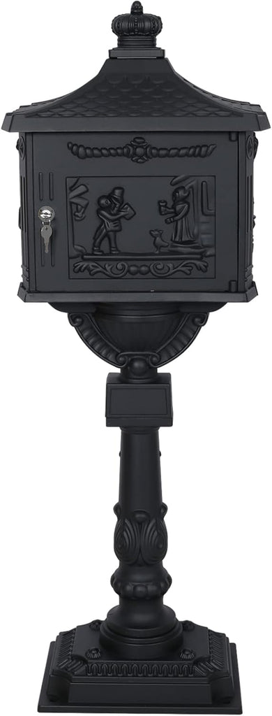 Cast Aluminum Mailbox with Post, Heavy Duty Locking Security Mail Box Outside