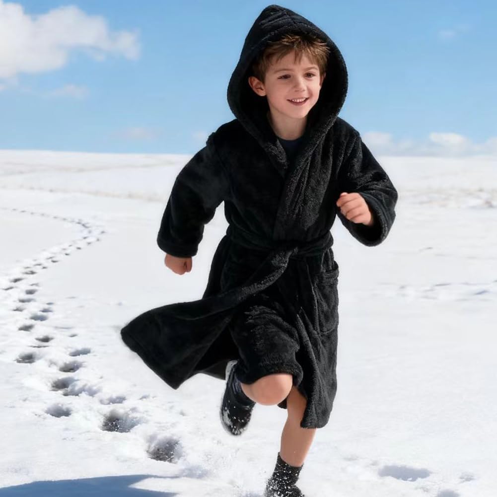Boys Girls Robe Soft Fleece Hooded Bathrobe for Kids