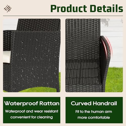 4-Piece Wicker Outdoor Patio Furniture Set - Conversation | Black for Patio, Garden & Porch