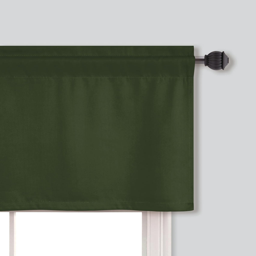 Olive Green Kitchen Valances for Windows 18 Inches Long, Rod Pocket Modern Room Darkening Window Valance Curtains