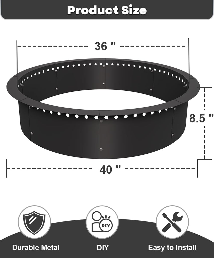36 Inch Smokeless Fire Pit Ring Insert Firepit Kit Outdoor, Black