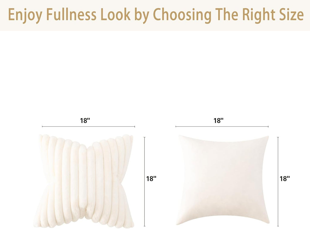 Pack of 1 Double-Sided Faux Fur Plush Decorative Throw Pillow Covers 18x18 Inches Soft Fluffy Striped Couch Pillow