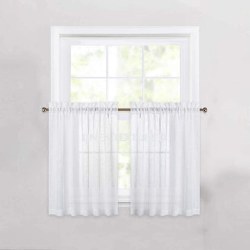 Sheer White Tier Curtains 24 Inch Length, Small Window Curtains Treatment /Bathroom/Living Room/Cafe/Basement, Short