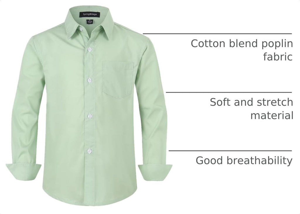 Boys Long Sleeve Stretch Button Down Dress Shirt, Regular/Husky