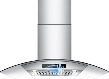 36 Inch Stainless Steel Island Mount Range Hood 1200 CFM 4 Speed Gesture & Touch Control, LED Lights