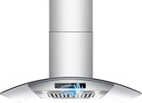36 Inch Stainless Steel Island Mount Range Hood 1200 CFM 4 Speed Gesture & Touch Control, LED Lights