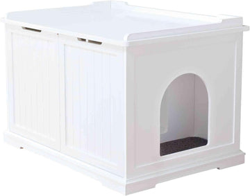 XL Furniture Litter Box Enclosure (White), Hidden Litter Box for Cats with Openings on Either Ends & Large