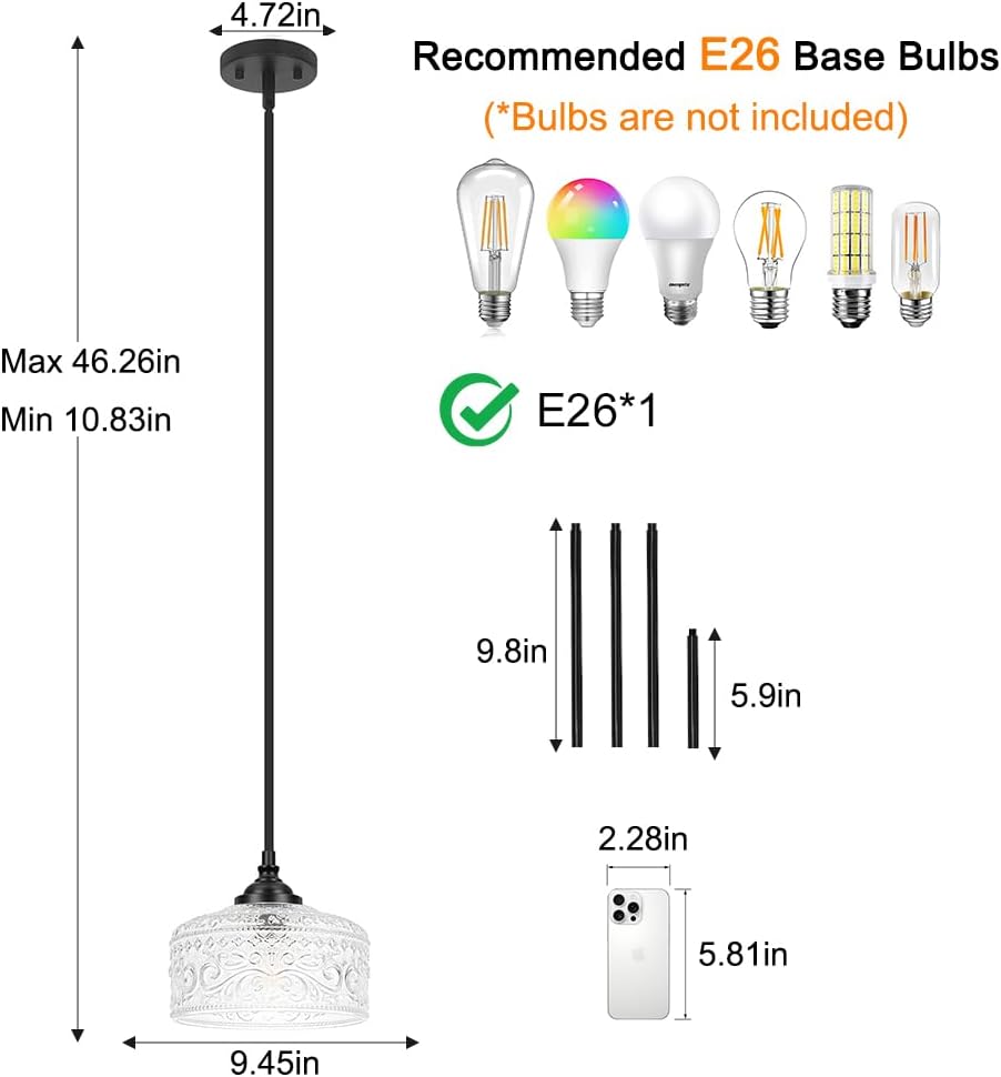 Black Vintage Pendant Lights Kitchen Island, Adjustable Height Kitchen Island Lighting, Bathroom Pendant Light with