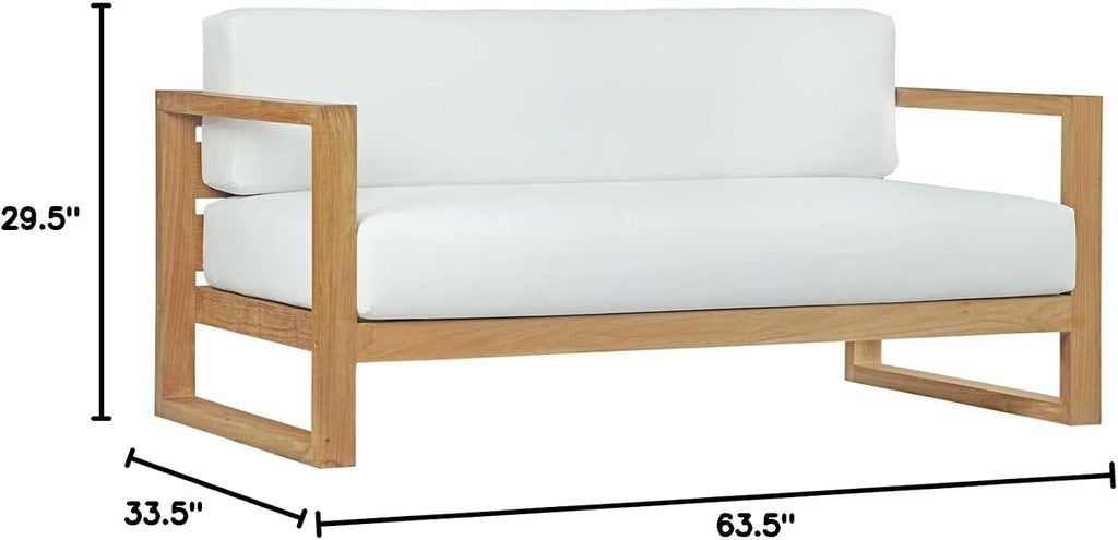 Upland Teak Wood Outdoor Patio Sofa with Cushions in Natural White