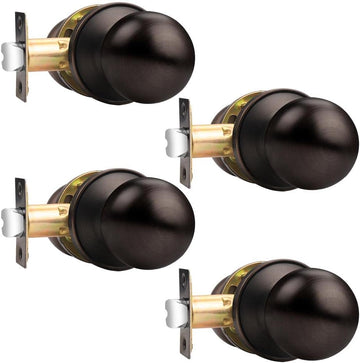 Oil Rubbed Bronze Hall/Closet Knobs, Interior Passage Door Knobs, Keyless Round Door Knobs Non-Locking Handles (4