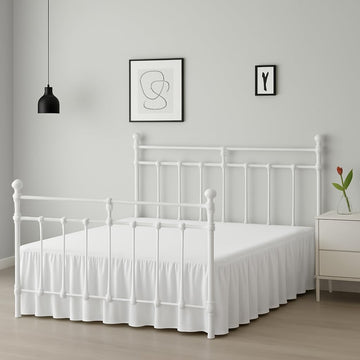 Ruffled Bed Skirt, White, 16 Inch Drop with Split Corners and Platform, Bed Skirt with Ruffles
