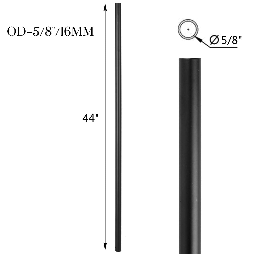 Iron Stair Balusters 5/8" Round x 44" Long, Hollow Wrought Round Spindles for Indoor Staircase, Powder Coated -(Satin