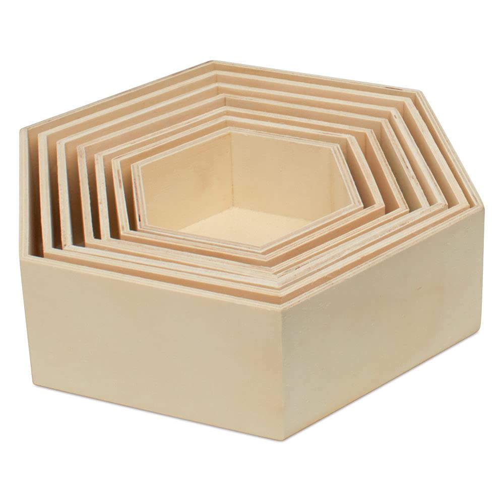 Wooden Hexagon Floating Shelves with Backs, 5 Sets of 7, Unfinished for Crafts and DIY Wall Décor: Modern