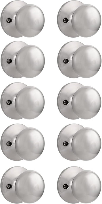 Dummy Door Knobs,Stain Nickel Finish, Single Side Flat Ball Style, Non-Turning Closet French Door Handles, 10Pack