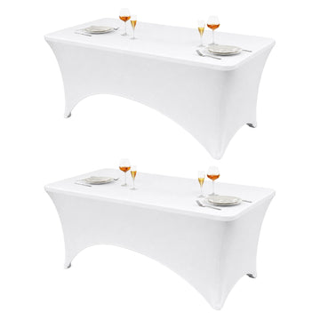Classic Series 2Pcs White 4ft Rectangle Spandex Tablecloth