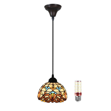 Baroque Hanging Lamp 8 Inch Stained Glass Hanging Lamp, Vintage Pendant Lights Island Dining Room Hallway