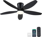 48" Ceiling Fans with Lights-Low Profile Ceiling Fan with Light and Remote/APP Control,Flush Mount,DC Reversible,LED Dimmable Blakc Ceiling Fans for Bedroom,Indoor/Outdoor Patio Use A101-B0DNLRBQQ8