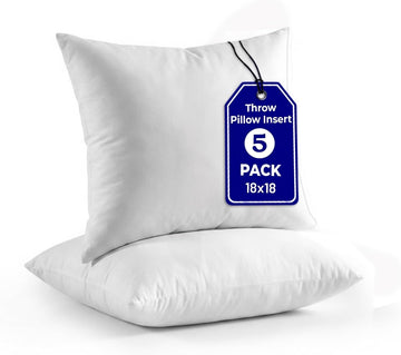 Throw Pillow Inserts (, White), 18x18 Inches - Premium Cushion Fillers for Sofa, Bed, and Home Décor (18x18 - Set of 5