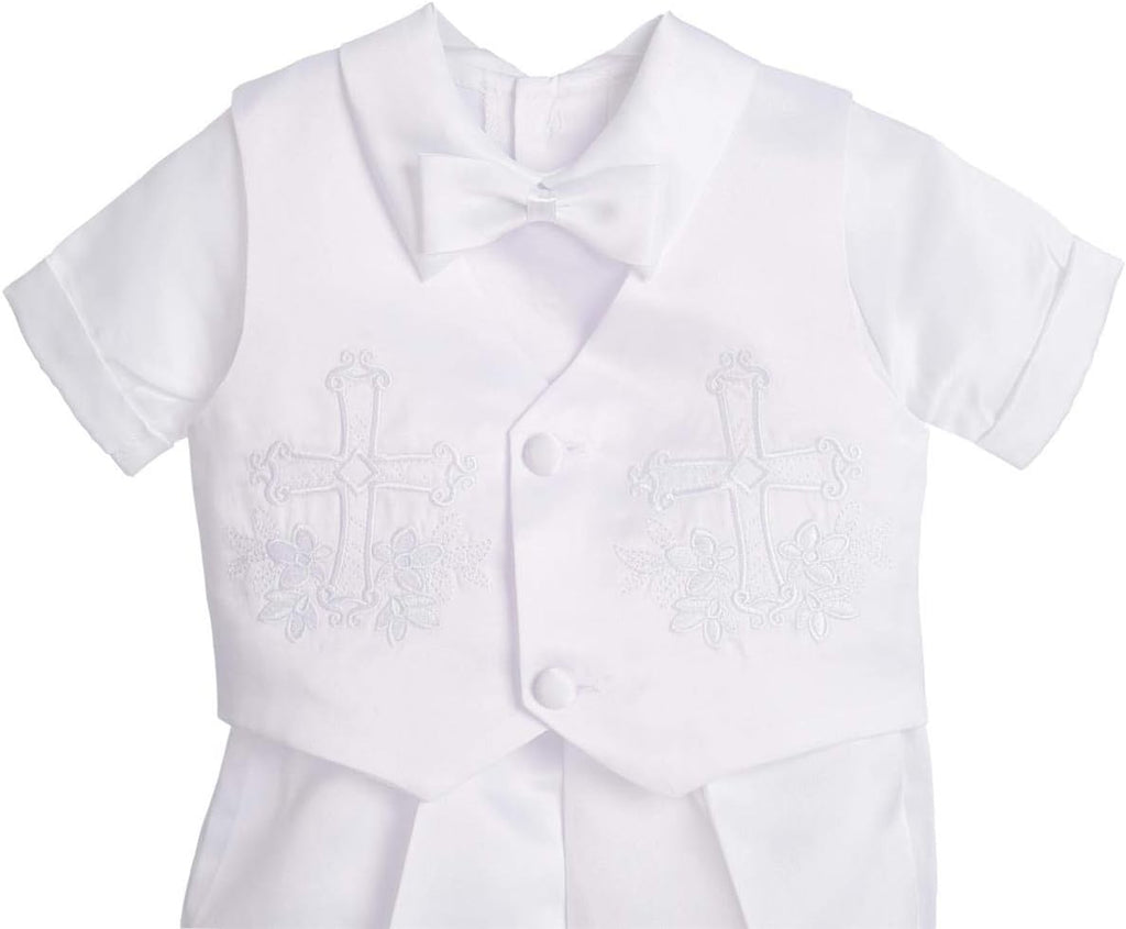 Baby Boys Christening Clothing Baptism Outfits with Bonnet Short Long Sleeve White Suit