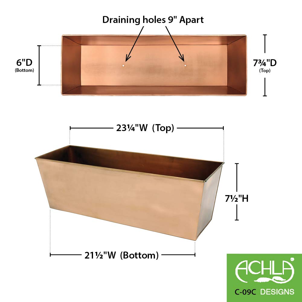 Plain Copper Window Flower Box Planter- Medium (23 1/4"L x 7 3/4"W x 7 1/2"H)