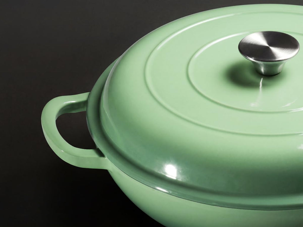 3.6QT Enameled Cast Iron Skillets Braiser with Lid, Pistachio Green