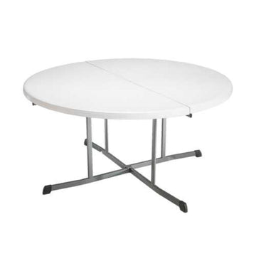 Commercial Round Fold in Half Table, 5 Feet, White Granite