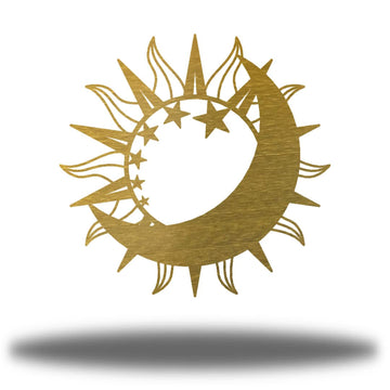 Sun Moon Cosmic Metal Steel Wall Art | Made in USA | Multiple Colors and Sizes (Gold, 30" L x 30" W)
