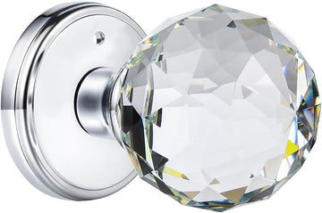 Glass Door Knobs Interior with Lock, Polished Chrome Crystal Privacy Round Door Knobs Bathroom