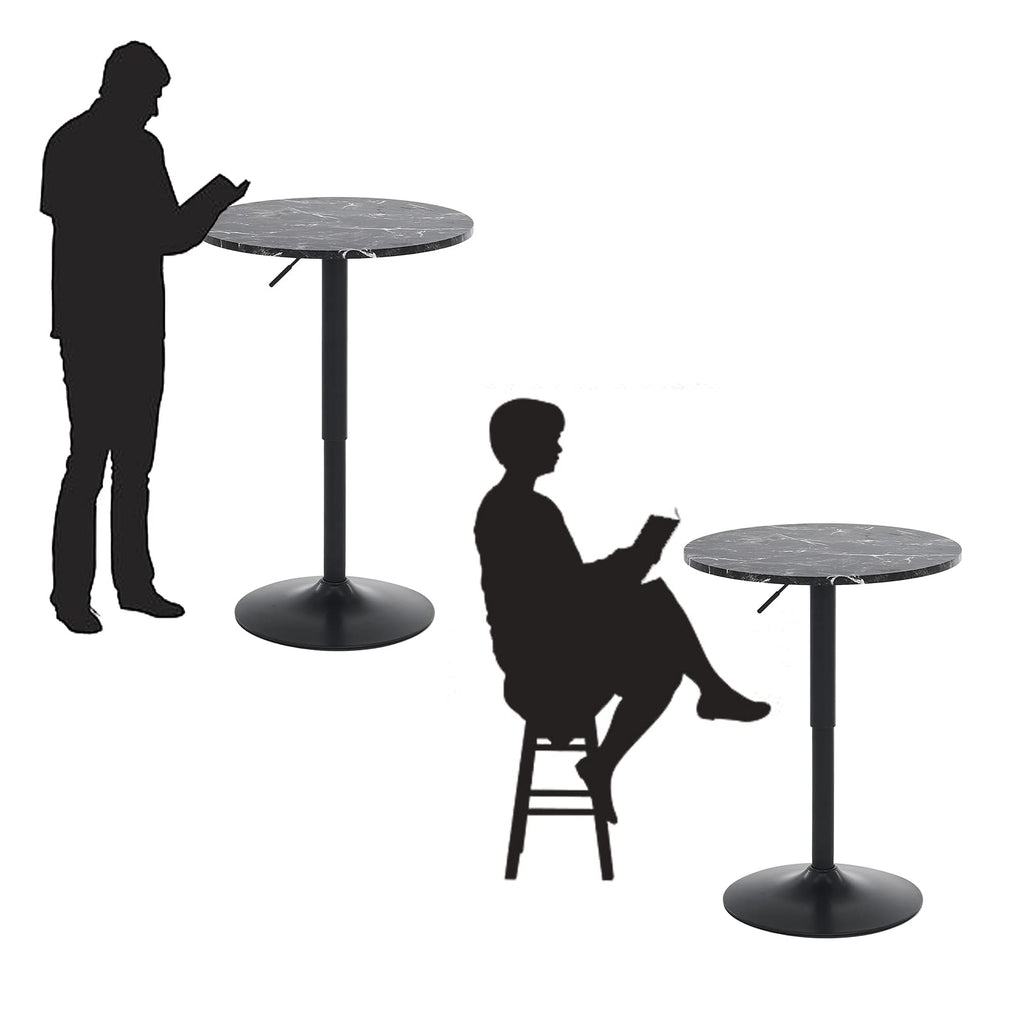 23.6" Round Bar Table, Adjustable Height Bar Table, MDF Top with Metal Pole Support and Base, Cocktail Tables, Bistro