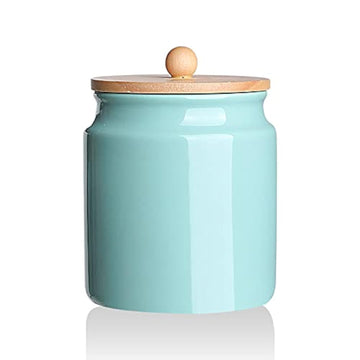 Ceramic Kitchen Canisters, 28 FLOZ Porcelain Food Storage Jar with Airtight Seal Wooden Lid, Home Container Serving