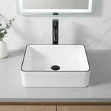 Rectangle Vessel Sink, 16"x12" Above Counter Bathroom Sink Rectangular Small White Ceramic Vessel Sinks for Bathrooms