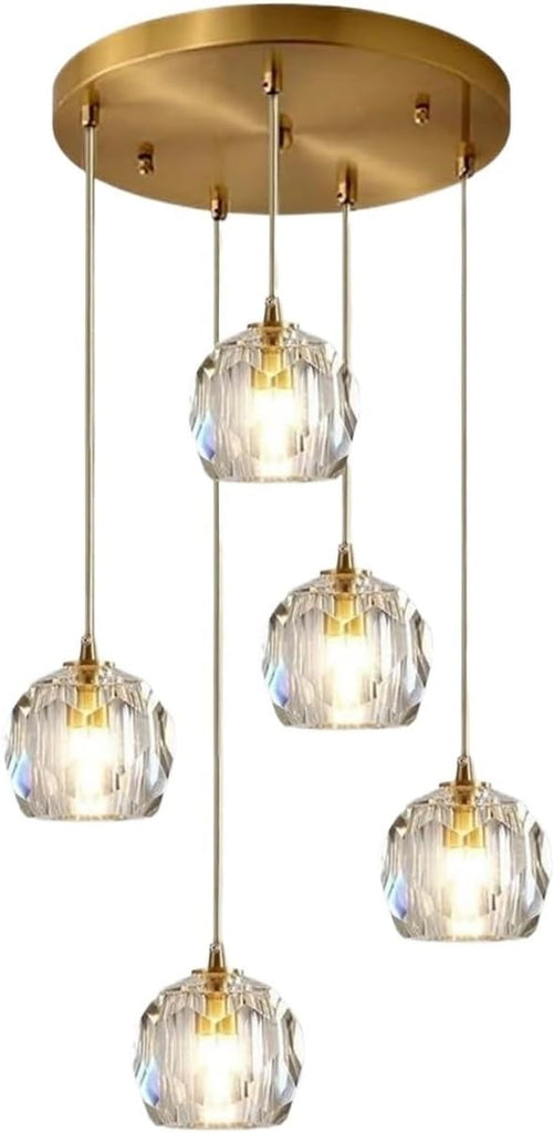 Chandelier Light Modern Chandelier Copper Crystal Pendant Light 47" Long Adjustable Ceiling Light for Living Room Staircase Hotel Ceiling Lighting Fixture(5 Head) A116-B0DHGMV8HL