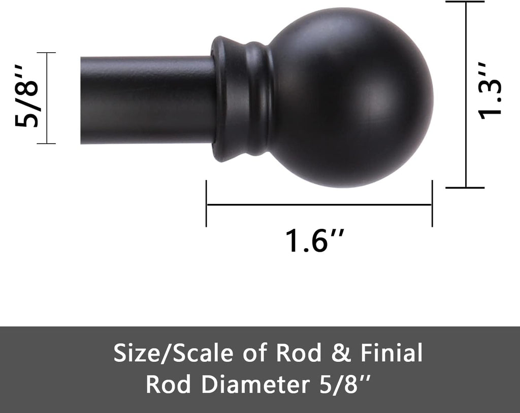 Curtain Rods for windows, 5/8 inch Decorative Matte Black Splicing Heavy Duty Metal Curtain Rod set