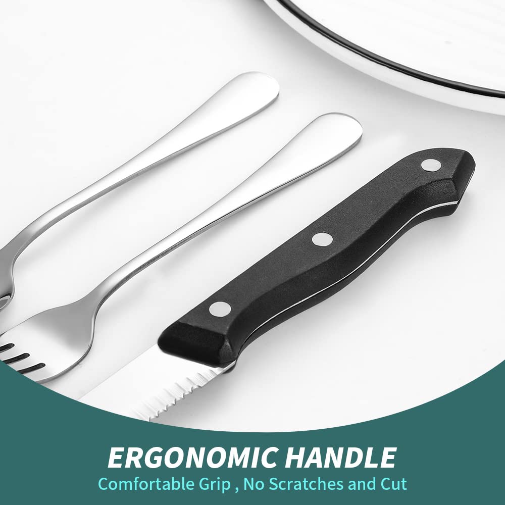 Modern Flatware Silverware Set for 4 Stainless Steel Cutlery 24 Pieces include Forks Spoons Knives Mirror Polished