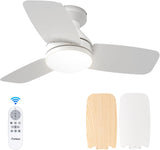 Ceiling Fans with Lights, 30 inch Low Profile Ceiling Fan with Light and Remote Control, Flush Mount, Reversible, 3CCT, Dimmable, Noiseless, White Ceiling Fan for Bedroom, Indoor/Outdoor Use A102-B0C61KD6TL