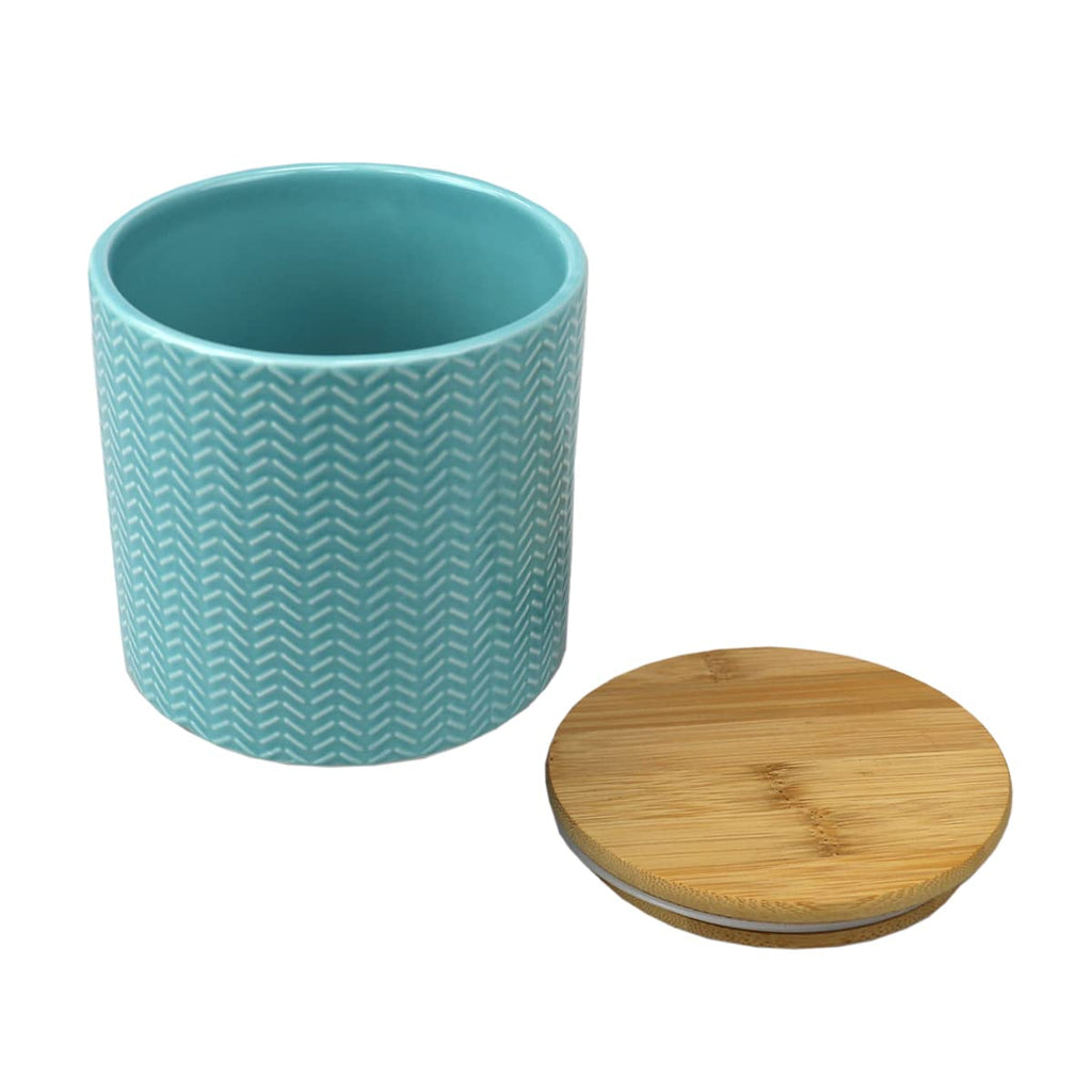 Small Wave Design Kitchen Canister (Turquoise) Modern Canister Sets Counter | With Bamboo Lid | Perfect For Storing