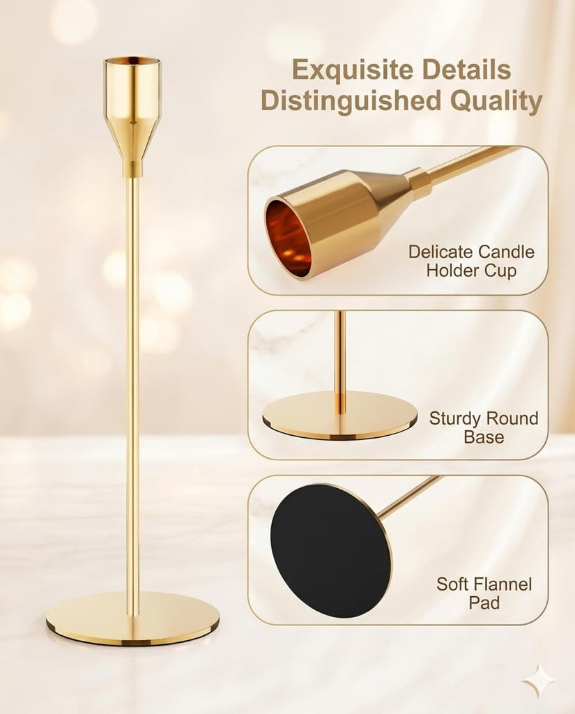 Set of 6 Gold Taper Candle Holders, Tall Candlesticks Holder for Dining Table Centerpiece, Fall Decor, Fireplace