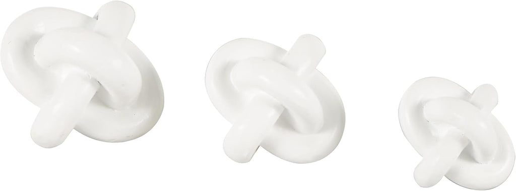 Resin Geometric Decorative Sculpture Knot Inspired Home Decor Statues, Set of 3 Accent Figurines 4", 4", 3"W, White
