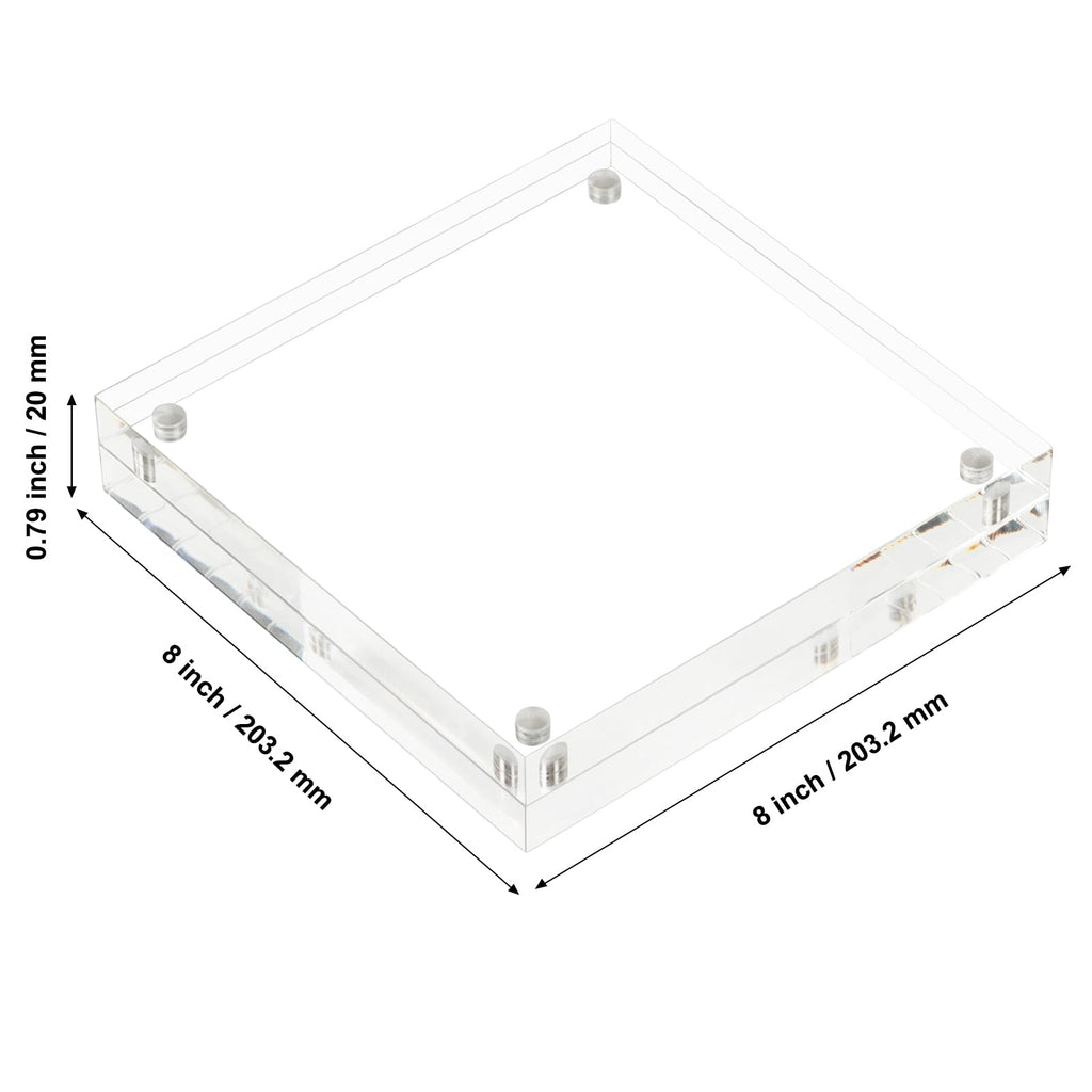 8x8 Acrylic Picture Frames, 20mm Thicker Square Frameless Clear Frame Double Sided Magnetic Frame, Free Standing