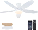 48 Inch Ceiling Fan with Light, White Flush Mount Ceiling Fan with Remote and APP Control, Dimmable and 6 Wind Speed, Modern Low Profile Fan Light for Bedroom, Covered Outdoor A101-B0DC6DDD5N