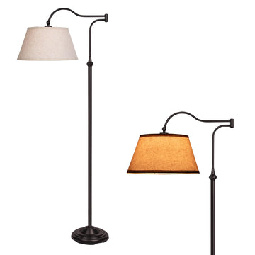 Swing Arm Floor Lamp, Arc Floor Lamps with 180° Adjustable Cantilever, Mid Century Standing Lamp with Linen Shade