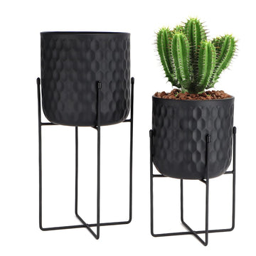 Set of 2 Planters with Stand Indoor Otdoor Metal Plant Stand 8 * 8 &7 * 7 "Modern Planters Flower Pots Corner Kitchen